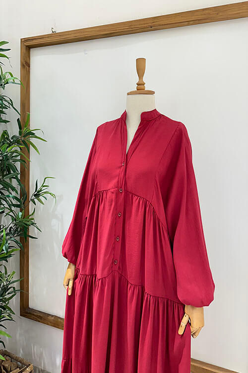 BASİC ELBİSE Bordo - 2