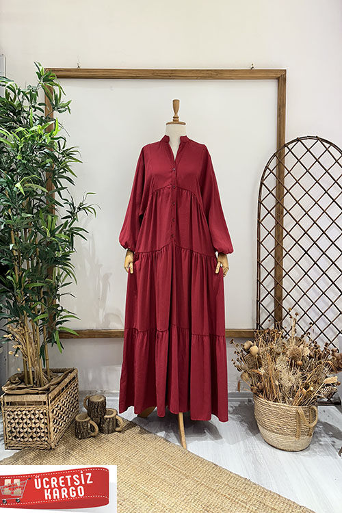 BASİC ELBİSE Bordo - 1