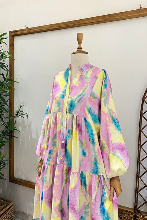 BATİK PEMBE SARI ELBİSE - 2
