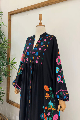 DÜĞMELİ BAHAR ELBİSE Siyah - 2