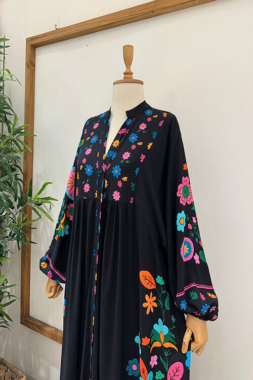 DÜĞMELİ BAHAR ELBİSE Siyah - 2