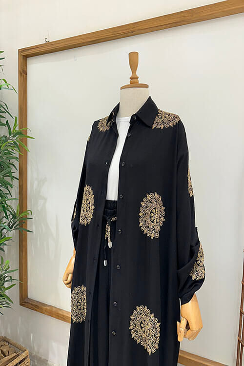 KETEN TURA PANTOLONLU TAKIM Siyah - 2