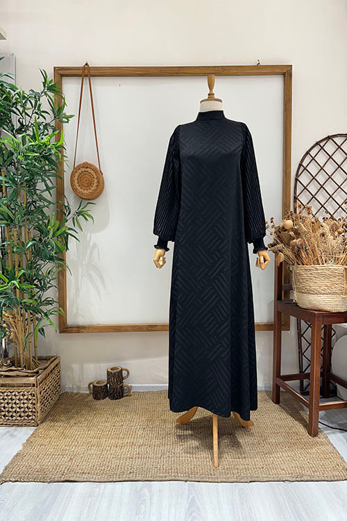 KOLU PİLELİ ABİYE Siyah - 4