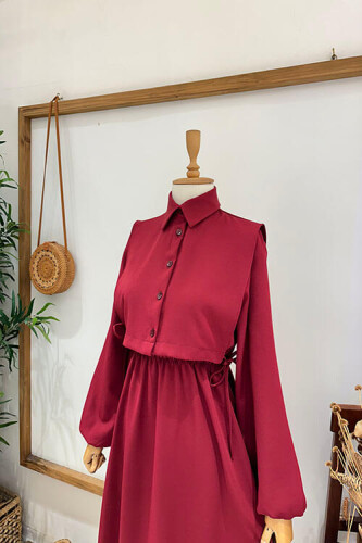 PELERİNLİ ELBİSE Bordo - 2