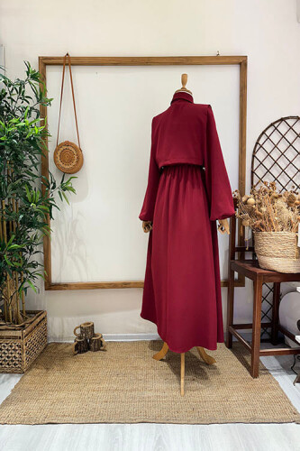 PELERİNLİ ELBİSE Bordo - 3