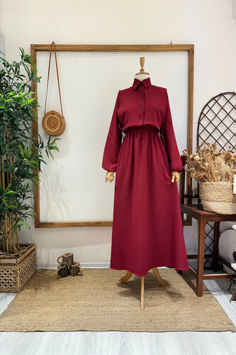 PELERİNLİ ELBİSE Bordo - 1