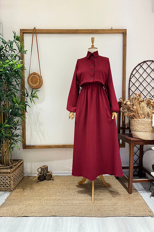 PELERİNLİ ELBİSE Bordo - 1
